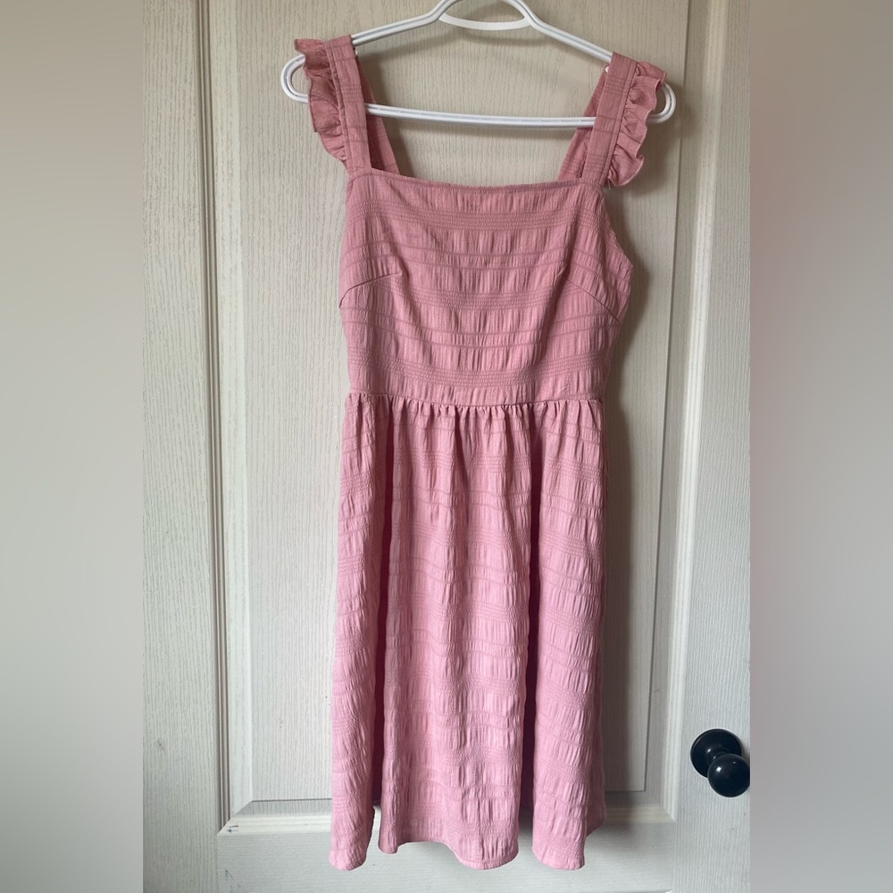 Pink Sleeveless Feminine Flutter Sleeve Sundress
